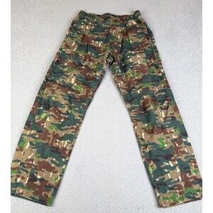 AYR Camouflage Pant 32x30 Green Brown Linen Blend Pull On Elastic Waist‎ Utility
